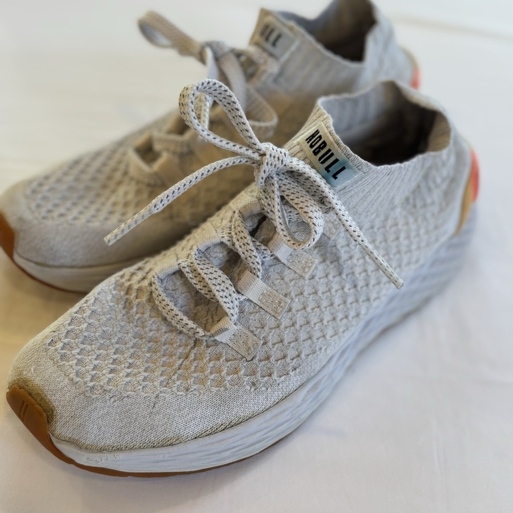 NOBULL White Knit Runner Pride Rainbow Heel Gum Sole Men's 7.5 / Women's 9